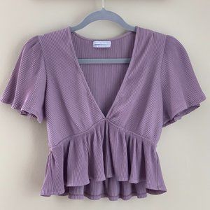 Urban Outfitters Lavender Ribbed Peplum Crop Top